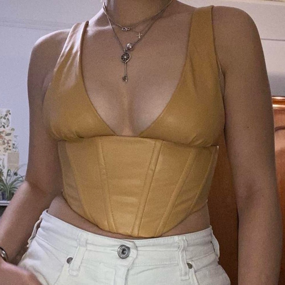 Zara Faux leather light tan/brown/nude corset tank